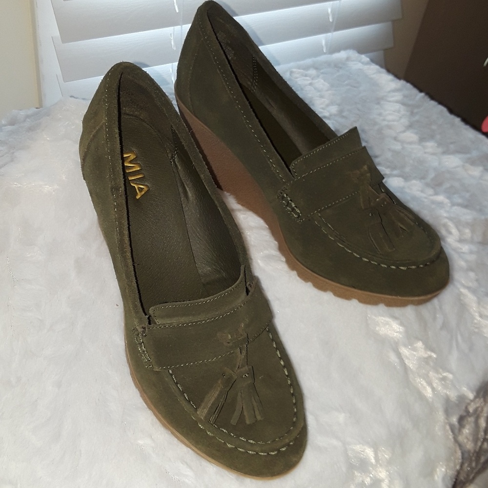 Ladies Mia Moss Green Wedges - Picture 2 of 6